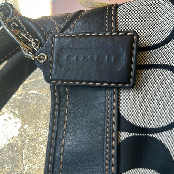 COACH SIGNATURE F13358 Grey & Black CANVAS LEATHER HOBO BAG - Picture 5 of 6